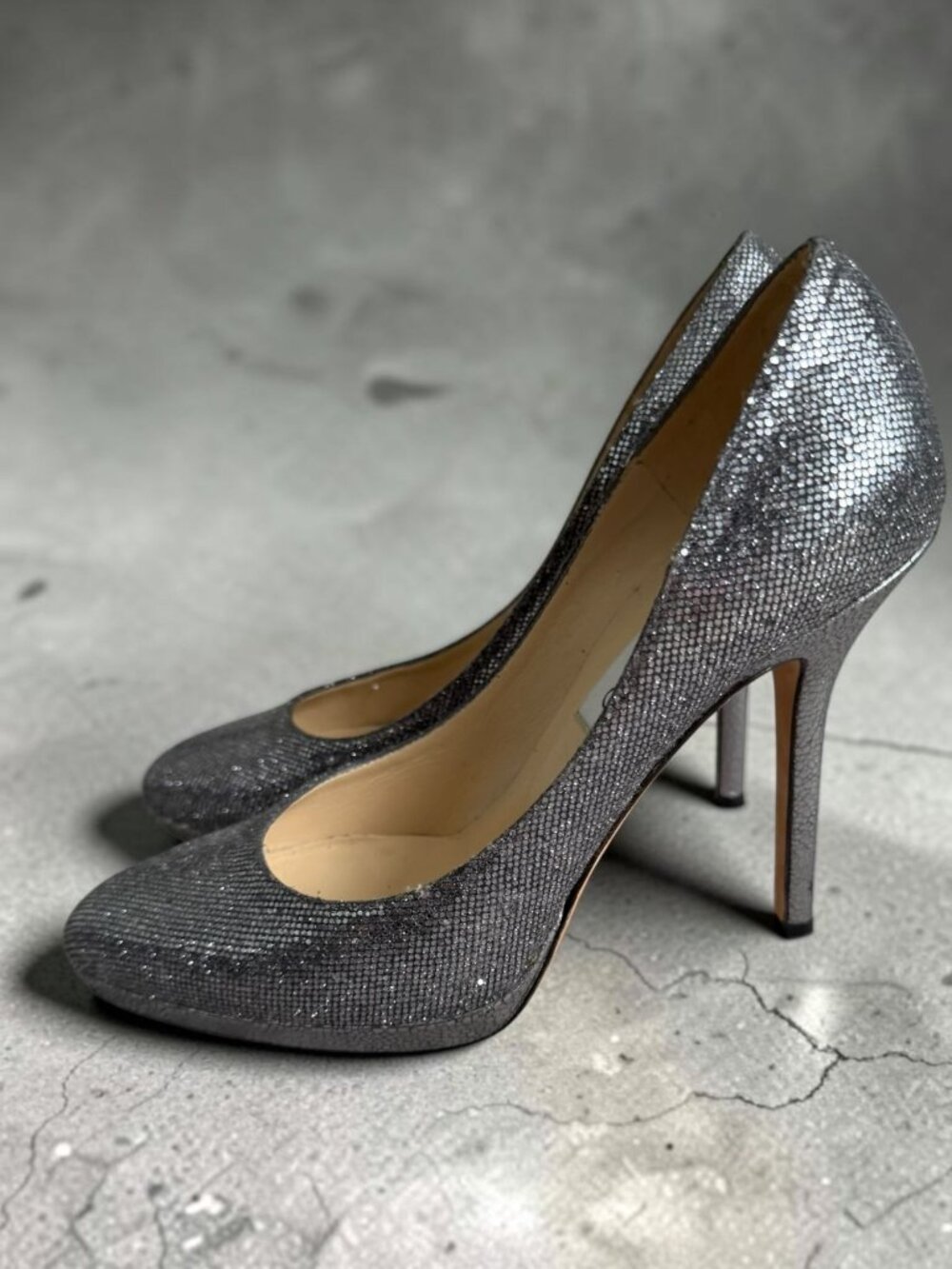 JIMMY CHOO Pewter Silver Metallic Heels Size 36 / US 6 - Picture 1 of 8